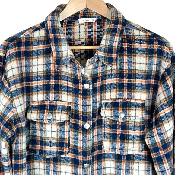 Kori Plaid Blue & Orange Shacket Size Medium - Picture 3 of 9